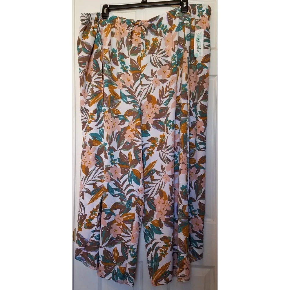 Freshwater Beach Cover-Up Swim Pants Floral Side-Slit Pull-On Plus sz 3X NEW